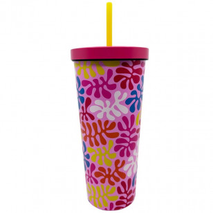 VASO ACERO CON TAPA - MK HOJITAS COLORES